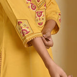Mustard Cotton Multicolor Embroidered Kurta Set - Lakshita