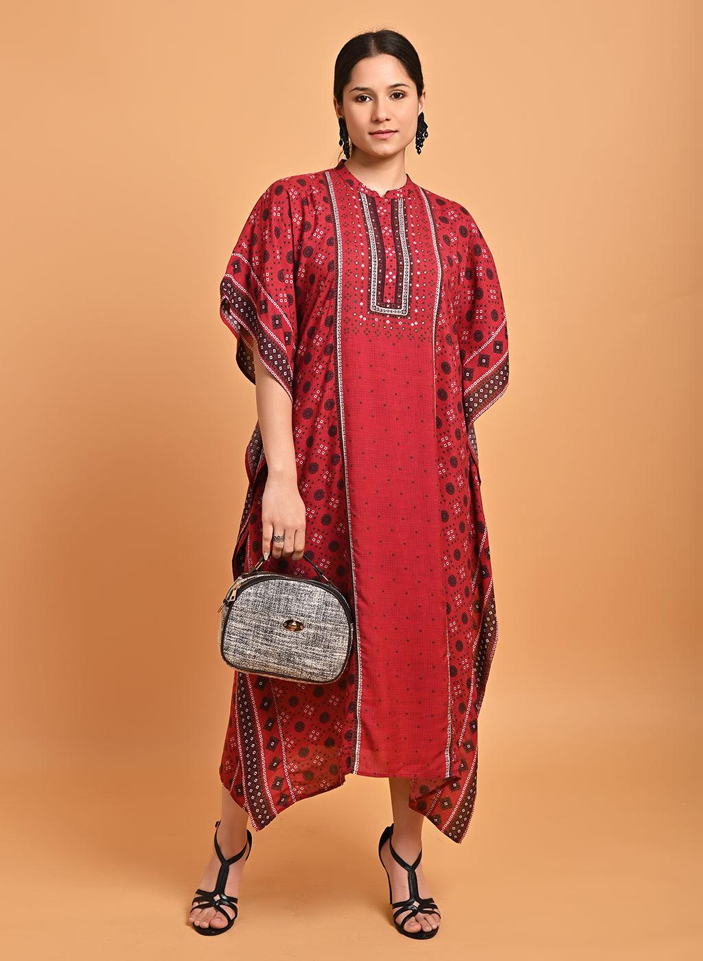 Maroon Printed Straight Kaftan - Lakshita