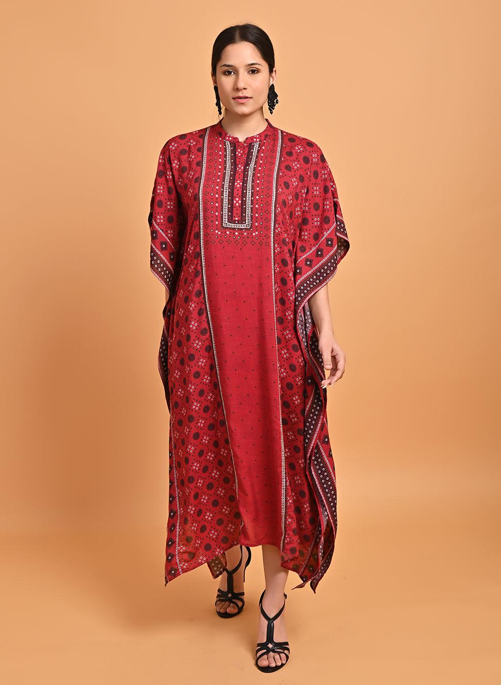 Maroon Printed Straight Kaftan - Lakshita