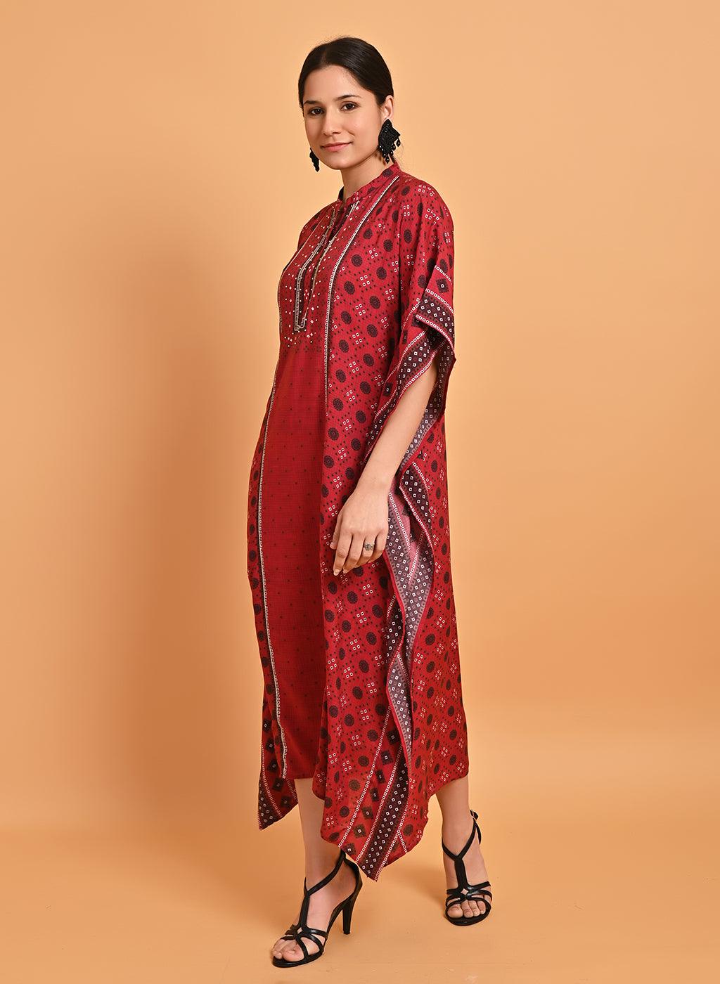 Maroon Printed Straight Kaftan - Lakshita