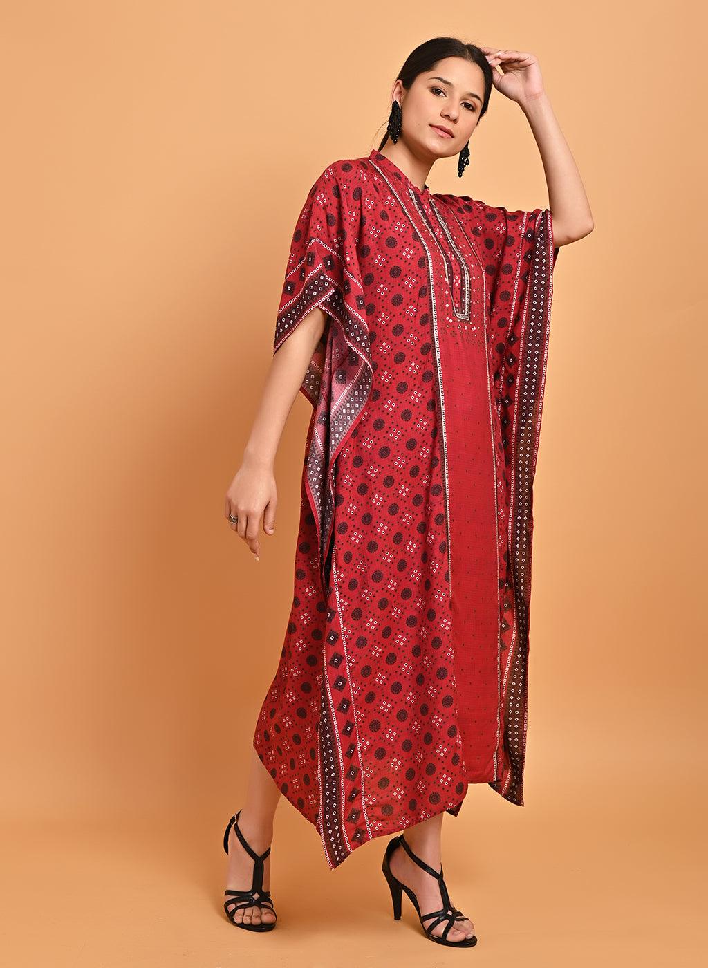 Maroon Printed Straight Kaftan - Lakshita