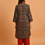 Green Ethnic Printed Kurta with Lace Detailing - Lakshita