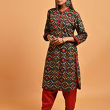 Green Ethnic Printed Kurta with Lace Detailing - Lakshita