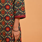 Green Ethnic Printed Kurta with Lace Detailing - Lakshita