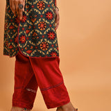 Green Ethnic Printed Kurta with Lace Detailing - Lakshita