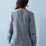 Blue Schiffli Embroidered Top with Lace Insert - Lakshita