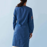 Classic Blue Embroidered Kurta for Women with Puffed Sleeves - Lakshita