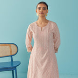 Pink Textured Kurta set with Multicolor Embroidery - Lakshita