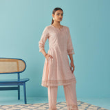 Pink Textured Kurta set with Multicolor Embroidery - Lakshita