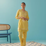 Round Neck Embroidered Yellow Kurta Set - Lakshita