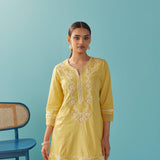 Round Neck Embroidered Yellow Kurta Set - Lakshita