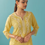 Round Neck Embroidered Yellow Kurta Set - Lakshita