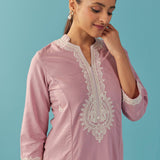 Pink V-Neck Kurti with Dori Embroidery & Sequins Work - Lakshita