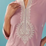 Pink V-Neck Kurti with Dori Embroidery & Sequins Work - Lakshita