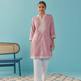 Pink V-Neck Kurti with Dori Embroidery & Sequins Work - Lakshita