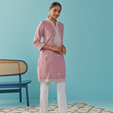 Pink V-Neck Kurti with Dori Embroidery & Sequins Work - Lakshita