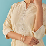 Yellow V-Neck Kurti with Dori Embroidery & Sequins Work - Lakshita