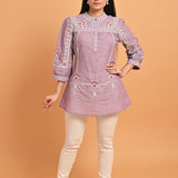 Lavender Embroidered Slub Tunic - Lakshita