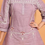 Lavender Embroidered Slub Tunic - Lakshita