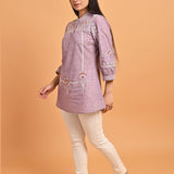 Lavender Embroidered Slub Tunic - Lakshita