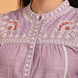 Lavender Embroidered Slub Tunic - Lakshita