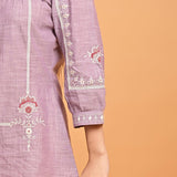 Lavender Embroidered Slub Tunic - Lakshita