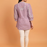 Lavender Embroidered Slub Tunic - Lakshita