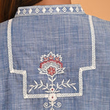 Blue Embroidered Slub Tunic - Lakshita