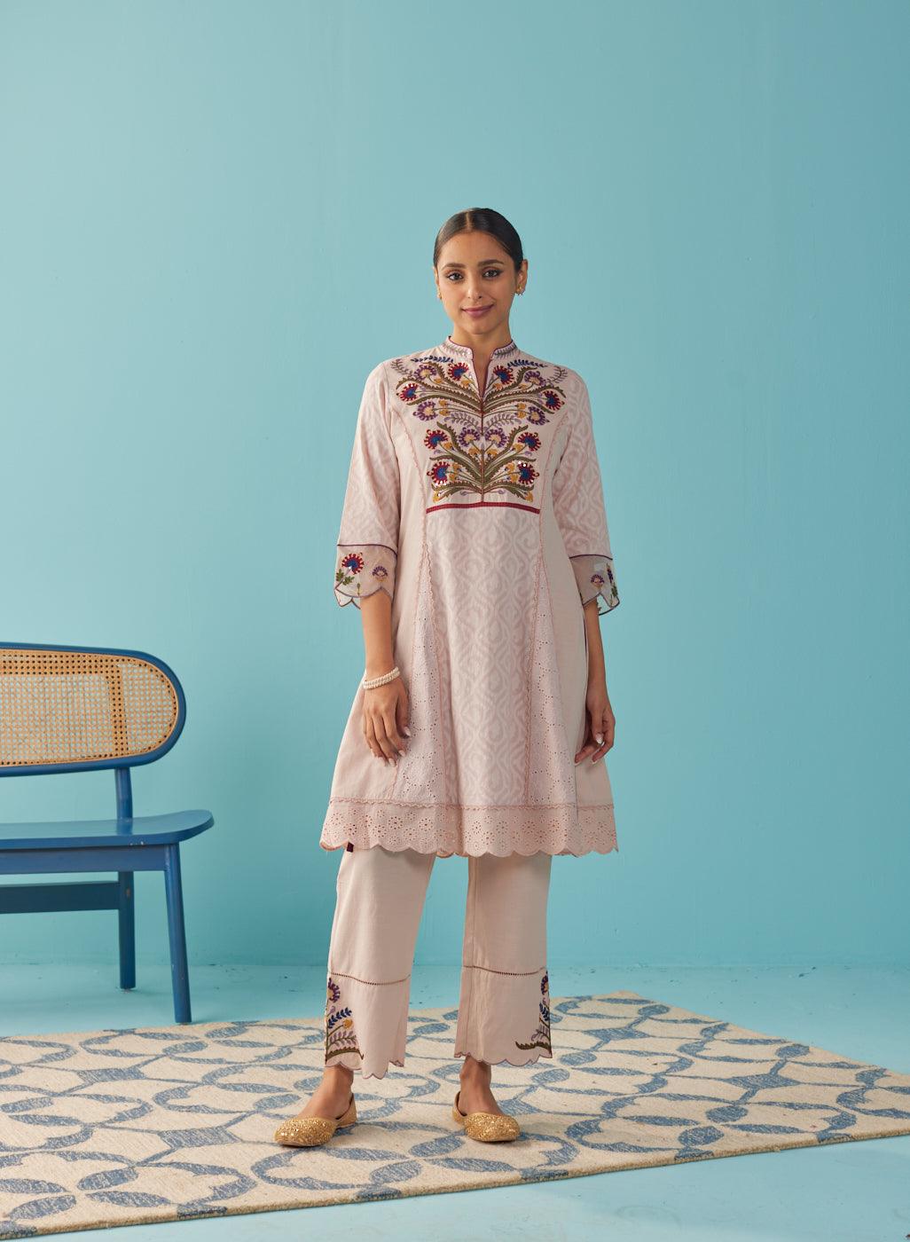 Pink Multi Color Floral Embroidered Kurta Set - Lakshita