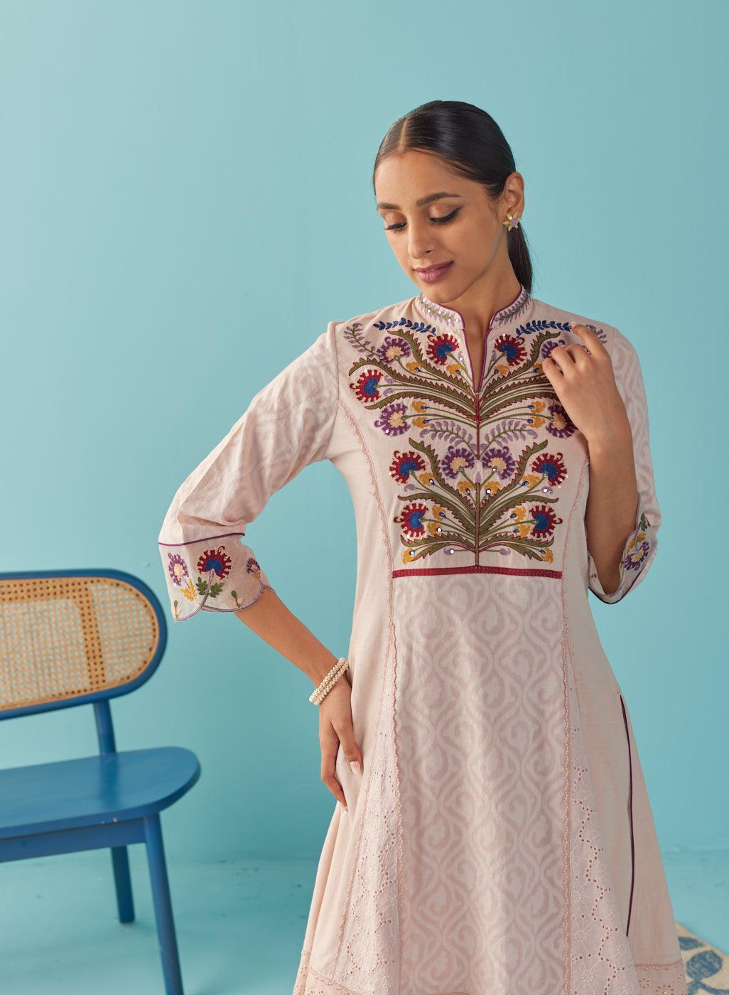 Pink Multi Color Floral Embroidered Kurta Set - Lakshita