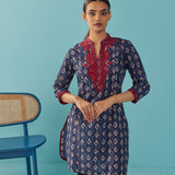 Navy Blue Embroidered Straight Kurta