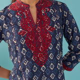 Navy Blue Embroidered Straight Kurta