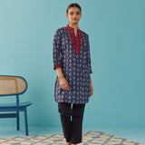 Navy Blue Embroidered Straight Kurta