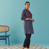 Navy Blue Embroidered Straight Kurta