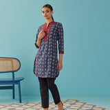 Navy Blue Embroidered Straight Kurta