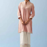 Pink Embroidered Thigh Length Crinkled Kurti - Lakshita