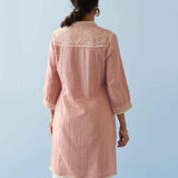 Pink Embroidered Thigh Length Crinkled Kurti - Lakshita