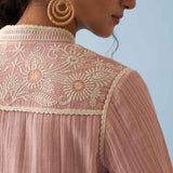 Pink Embroidered Thigh Length Crinkled Kurti - Lakshita