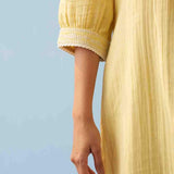 Yellow Embroidered Thigh Length Crinkled Kurti - Lakshita