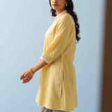 Yellow Embroidered Thigh Length Crinkled Kurti - Lakshita