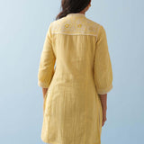 Yellow Embroidered Thigh Length Crinkled Kurti - Lakshita