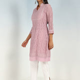 Mirror Work Pink Kurta with Floral Motifs