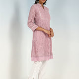 Mirror Work Pink Kurta with Floral Motifs