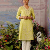 Green Mirror Work Straight Kurta - Lakshita