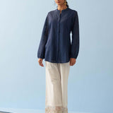 Navy Blue Collared Embroidered Tunic for Women - Lakshita