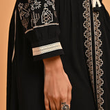 Black A-Line Boho Long Dress with Dori Tie Neck - Lakshita