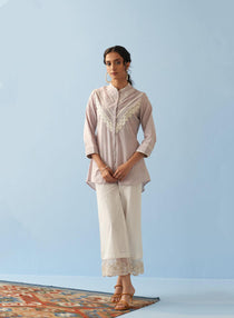 Lavender Embroidered Shirt with Lace Detailing - Lakshita