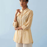 Yellow Embroidered Shirt with Lace Detailing - Lakshita