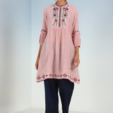 Solid Pink Tunic with Stylish Gathered Sleeve