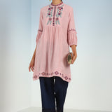 Solid Pink Tunic with Stylish Gathered Sleeve